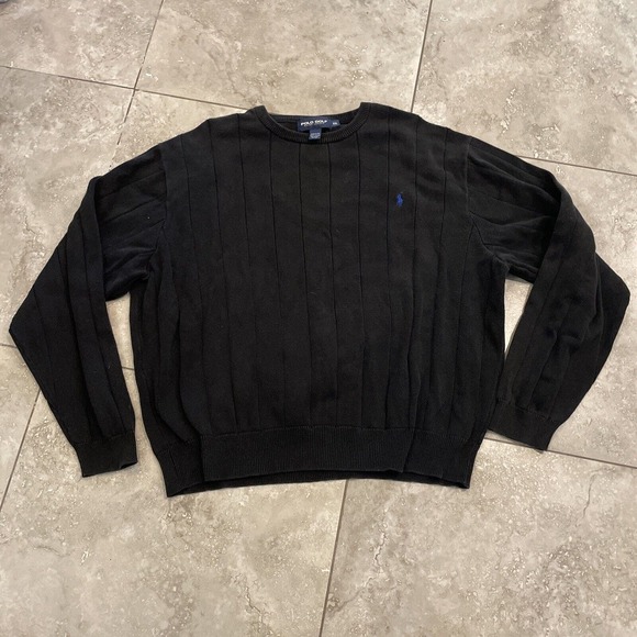 Polo Golf Ralph Lauren Sweater Mens 2XL XXL Black USA Made Ribbed Knit Pony Logo - Picture 1 of 7